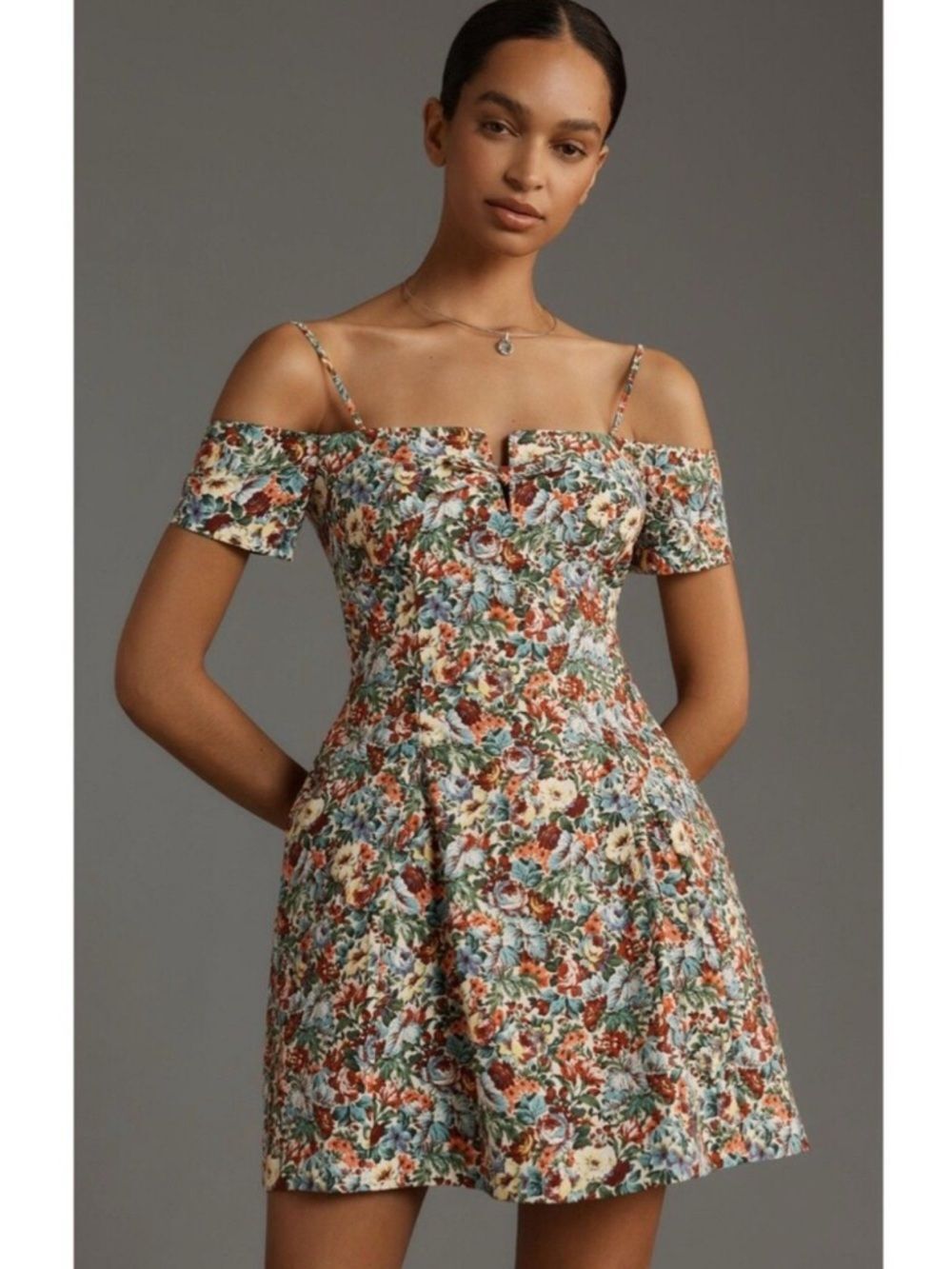 Maeve Anthropologie Floral Mini Dress Off Shoulder Cottagecore Corset Style Fit